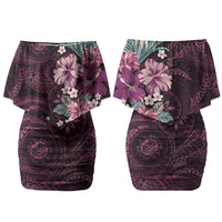 Poni Mama Hawai'i Hibiscus Family Matching Off Shoulder Short Dress and Hawaiian Shirt Polynesian Tribal Tattoo Pattern Floral Elements LT9 Mom's Dress Pink - Polynesian Pride