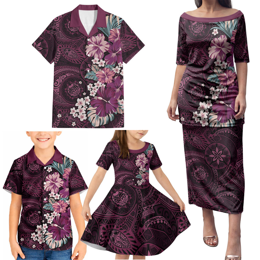 Poni Mama Hawai'i Hibiscus Family Matching Puletasi and Hawaiian Shirt Polynesian Tribal Tattoo Pattern Floral Elements LT9 - Polynesian Pride