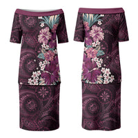 Poni Mama Hawai'i Hibiscus Family Matching Puletasi and Hawaiian Shirt Polynesian Tribal Tattoo Pattern Floral Elements LT9 Mom's Dress Pink - Polynesian Pride
