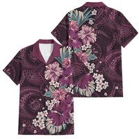 Poni Mama Hawai'i Hibiscus Family Matching Summer Maxi Dress and Hawaiian Shirt Polynesian Tribal Tattoo Pattern Floral Elements LT9 Dad's Shirt - Short Sleeve Pink - Polynesian Pride