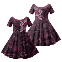 Poni Mama Hawai'i Hibiscus Family Matching Summer Maxi Dress and Hawaiian Shirt Polynesian Tribal Tattoo Pattern Floral Elements LT9 Daughter's Dress Pink - Polynesian Pride