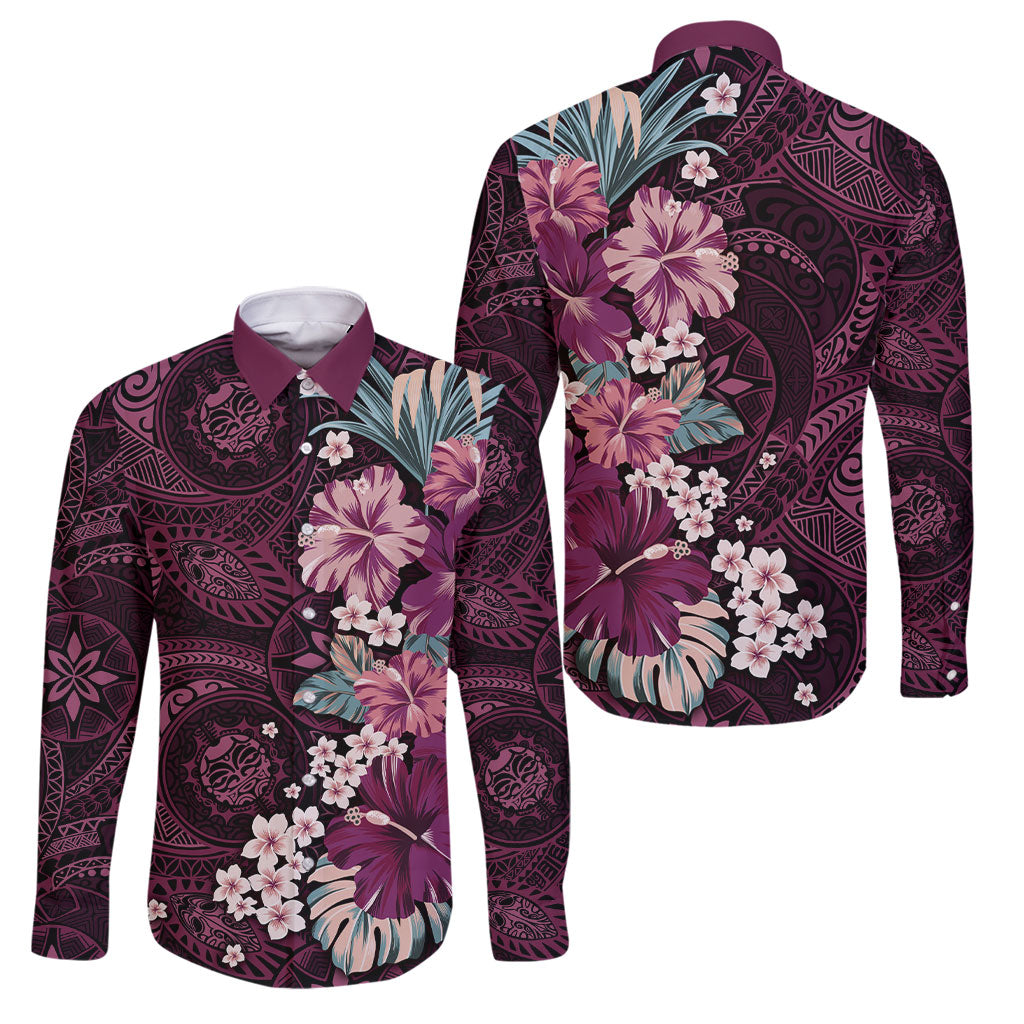 Poni Mama Hawai'i Hibiscus Family Matching Tank Maxi Dress and Hawaiian Shirt Polynesian Tribal Tattoo Pattern Floral Elements