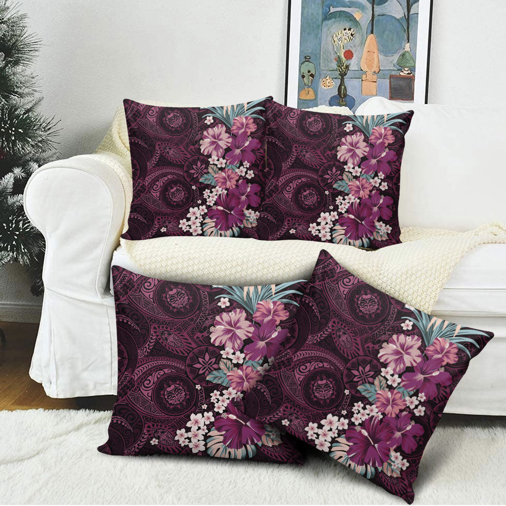 Poni Mama Hawai'i Hibiscus Pillow Cover Polynesian Tribal Tattoo Pattern Floral Elements