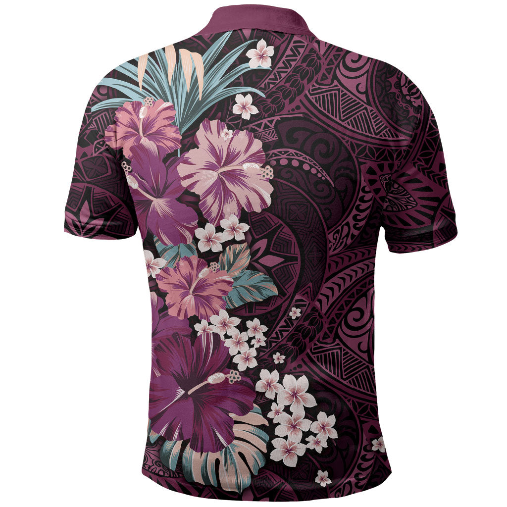 Poni Mama Hawai'i Hibiscus Polo Shirt Polynesian Tribal Tattoo Pattern Floral Elements