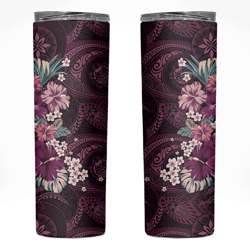Poni Mama Hawai'i Hibiscus Skinny Tumbler Polynesian Tribal Tattoo Pattern Floral Elements