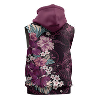 Poni Mama Hawai'i Hibiscus Sleeveless Zip Hoodie Polynesian Tribal Tattoo Pattern Floral Elements