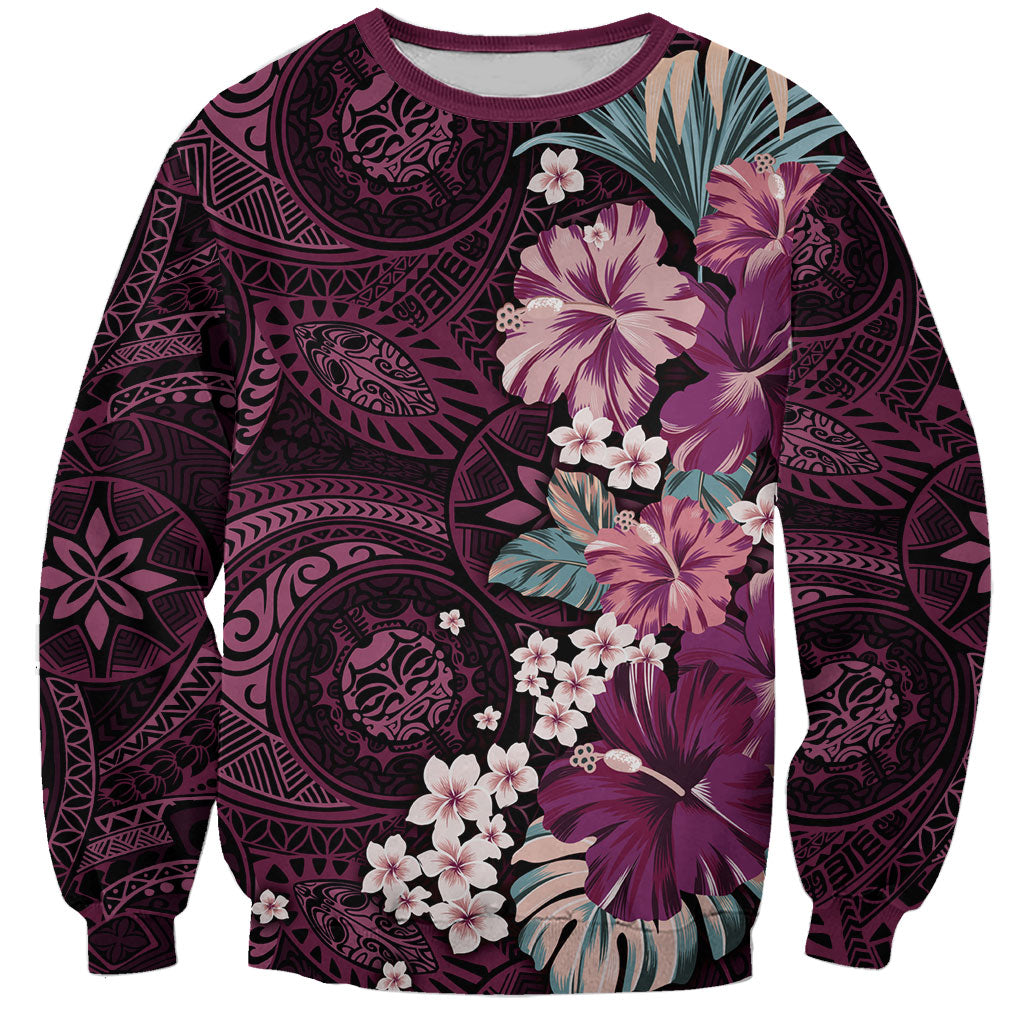 Poni Mama Hawai'i Hibiscus Sweatshirt Polynesian Tribal Tattoo Pattern Floral Elements LT9 Unisex Pink - Polynesian Pride