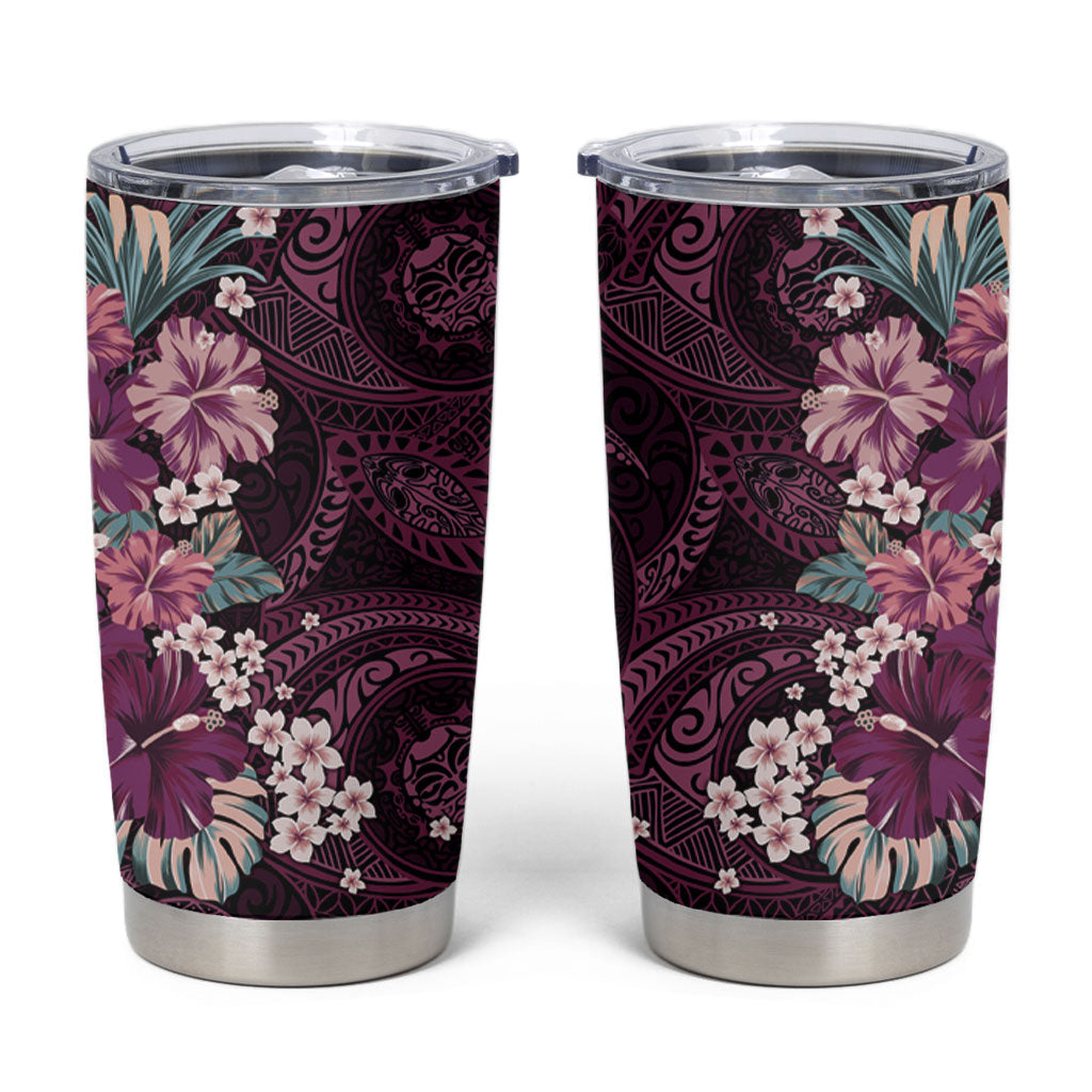 Poni Mama Hawai'i Hibiscus Tumbler Cup Polynesian Tribal Tattoo Pattern Floral Elements