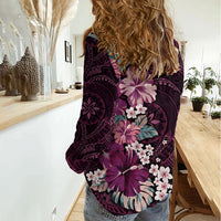 Poni Mama Hawai'i Hibiscus Women Casual Shirt Polynesian Tribal Tattoo Pattern Floral Elements