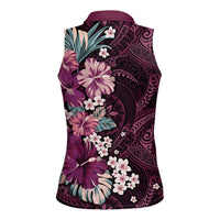 Poni Mama Hawai'i Hibiscus Women Sleeveless Polo Shirt Polynesian Tribal Tattoo Pattern Floral Elements LT9 - Polynesian Pride