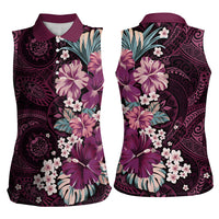 Poni Mama Hawai'i Hibiscus Women Sleeveless Polo Shirt Polynesian Tribal Tattoo Pattern Floral Elements LT9 - Polynesian Pride