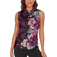 Poni Mama Hawai'i Hibiscus Women Sleeveless Polo Shirt Polynesian Tribal Tattoo Pattern Floral Elements LT9 - Polynesian Pride