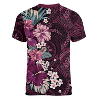 Poni Mama Hawai'i Hibiscus Women V-Neck T-Shirt Polynesian Tribal Tattoo Pattern Floral Elements LT9 - Polynesian Pride