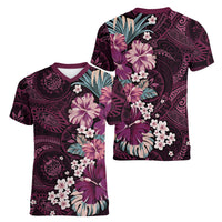 Poni Mama Hawai'i Hibiscus Women V-Neck T-Shirt Polynesian Tribal Tattoo Pattern Floral Elements LT9 - Polynesian Pride