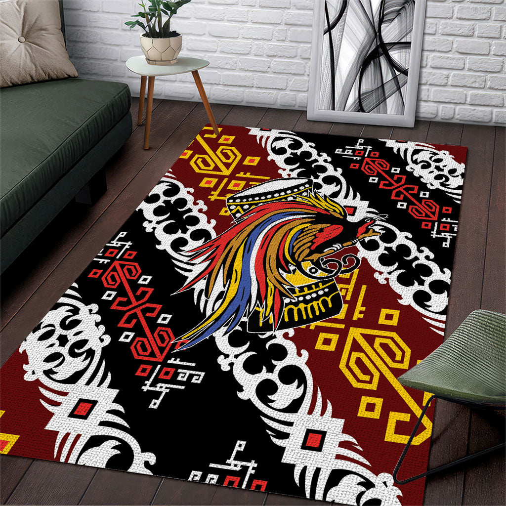 Papua New Guinea Bird Drum Area Rug Papuan Batik Motif LT9 Black - Polynesian Pride