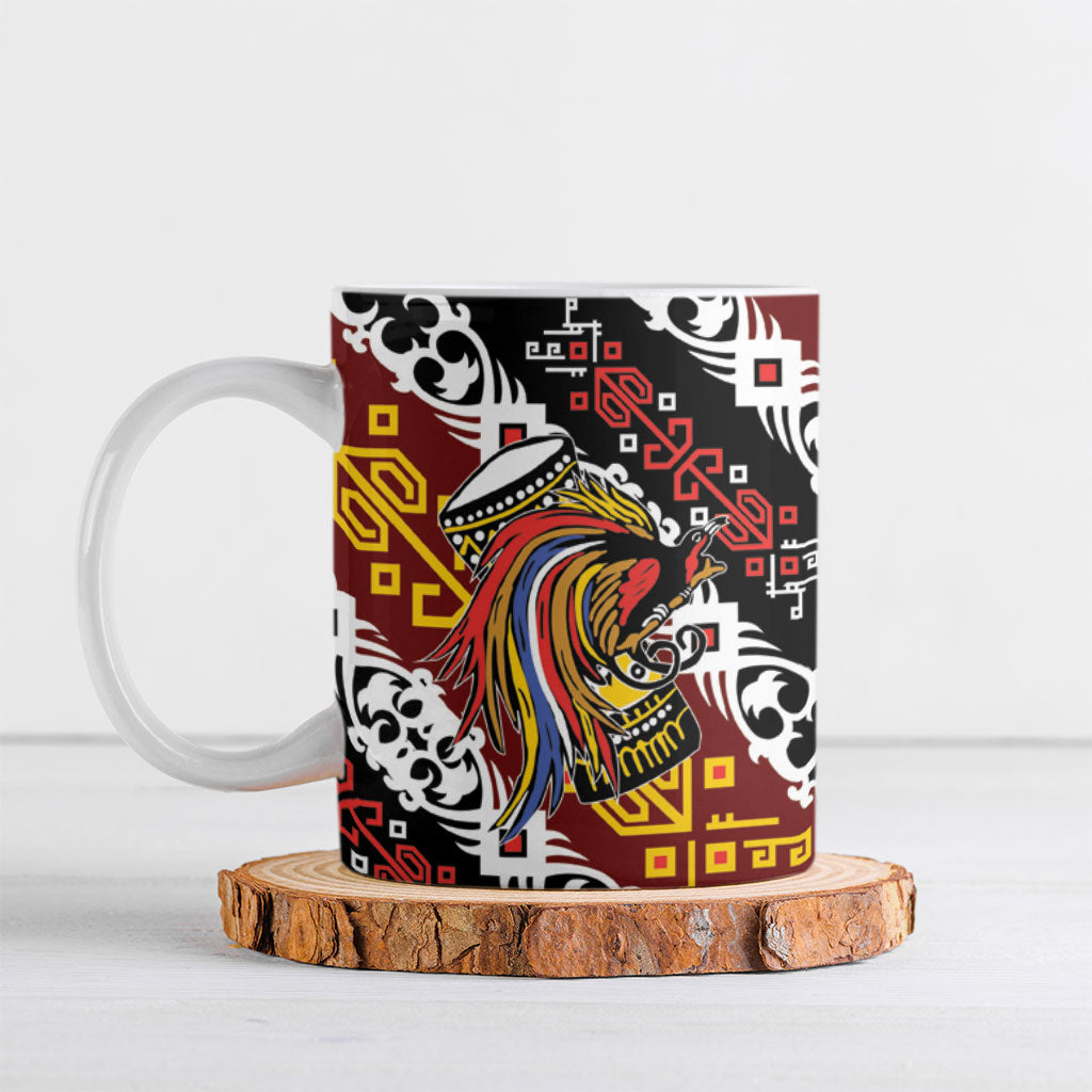Papua New Guinea Bird Drum Ceramic Mug Papuan Batik Motif LT9 Black - Polynesian Pride