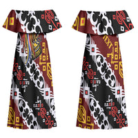 Personalised Papua New Guinea Bird Drum Couples Matching Off Shoulder Maxi Dress and Long Sleeve Button Shirt Papuan Batik Motif LT9 - Polynesian Pride