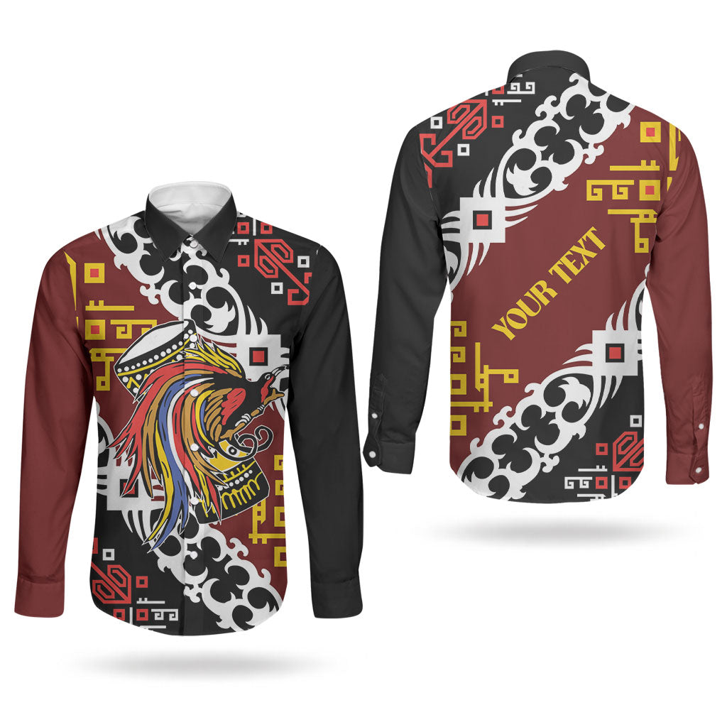 Personalised Papua New Guinea Bird Drum Couples Matching Puletasi and Long Sleeve Button Shirt Papuan Batik Motif