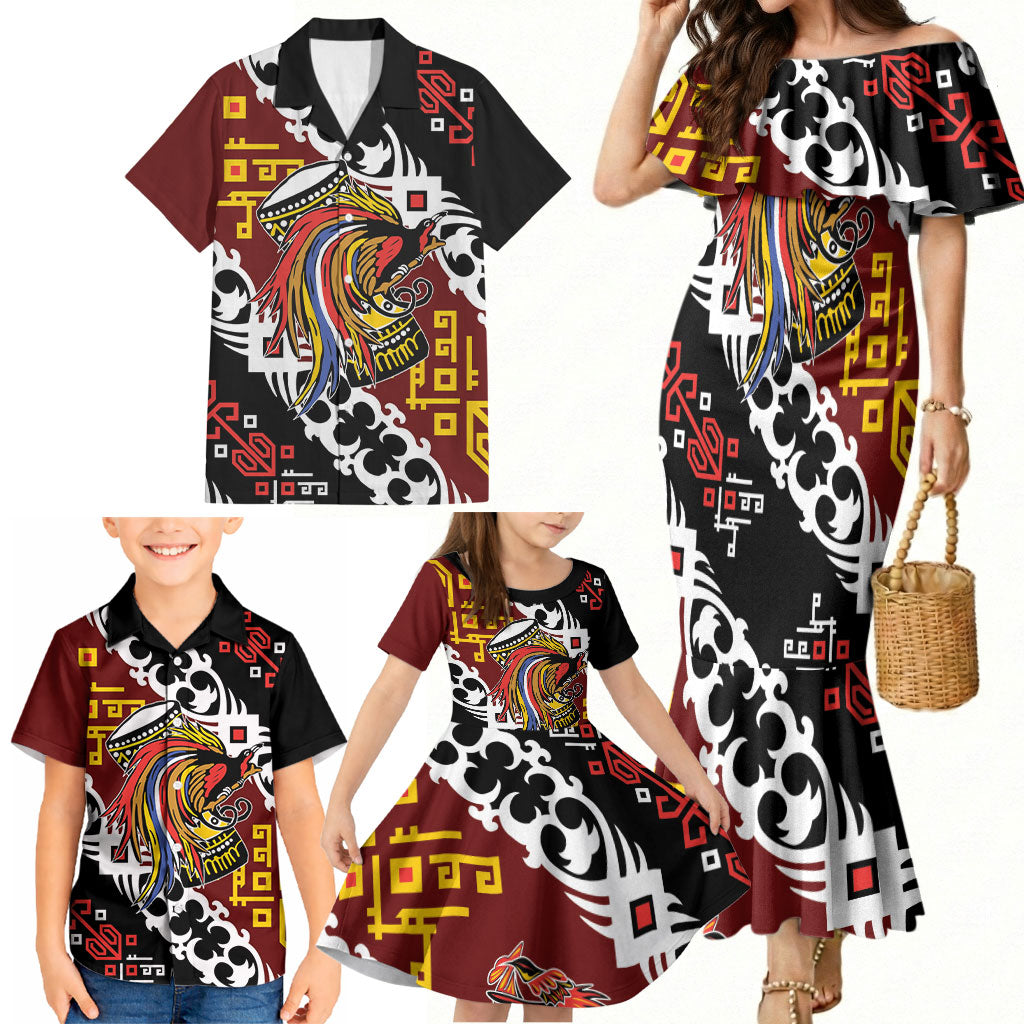Personalised Papua New Guinea Bird Drum Family Matching Mermaid Dress and Hawaiian Shirt Papuan Batik Motif LT9 - Polynesian Pride
