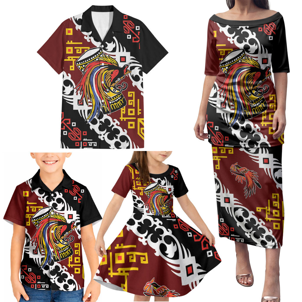 Personalised Papua New Guinea Bird Drum Family Matching Puletasi and Hawaiian Shirt Papuan Batik Motif LT9 - Polynesian Pride