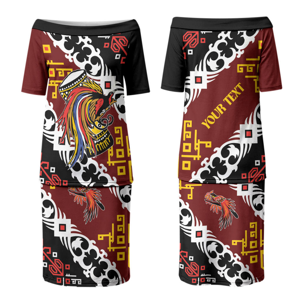 Personalised Papua New Guinea Bird Drum Family Matching Puletasi and Hawaiian Shirt Papuan Batik Motif LT9 Mom's Dress Black - Polynesian Pride