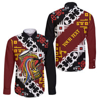 Personalised Papua New Guinea Bird Drum Family Matching Puletasi and Hawaiian Shirt Papuan Batik Motif LT9 Dad's Shirt - Long Sleeve Black - Polynesian Pride