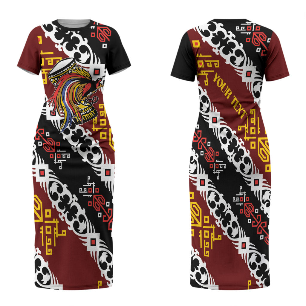 Personalised Papua New Guinea Bird Drum Family Matching Short Sleeve Bodycon Dress and Hawaiian Shirt Papuan Batik Motif LT9 Mom's Dress Black - Polynesian Pride