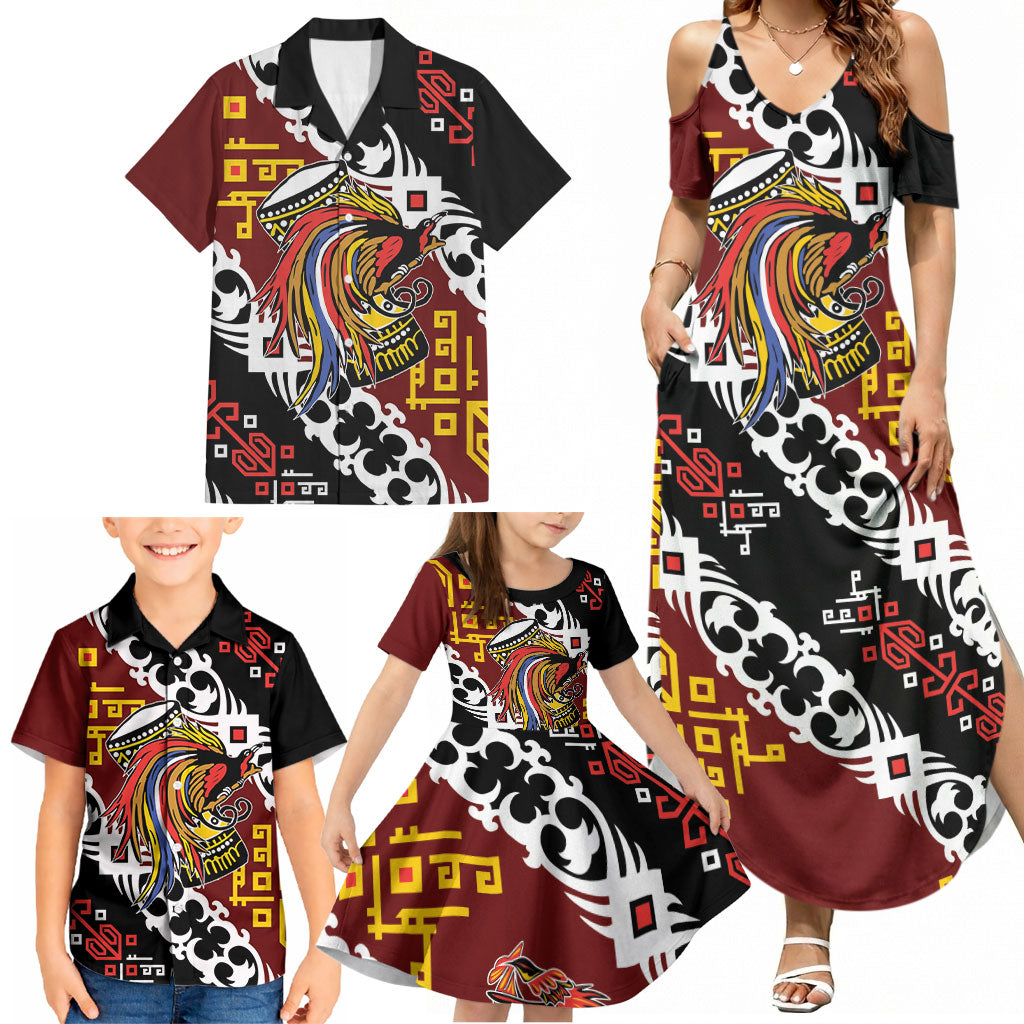 Personalised Papua New Guinea Bird Drum Family Matching Summer Maxi Dress and Hawaiian Shirt Papuan Batik Motif LT9 - Polynesian Pride