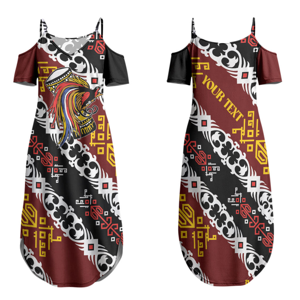 Personalised Papua New Guinea Bird Drum Family Matching Summer Maxi Dress and Hawaiian Shirt Papuan Batik Motif LT9 Mom's Dress Black - Polynesian Pride
