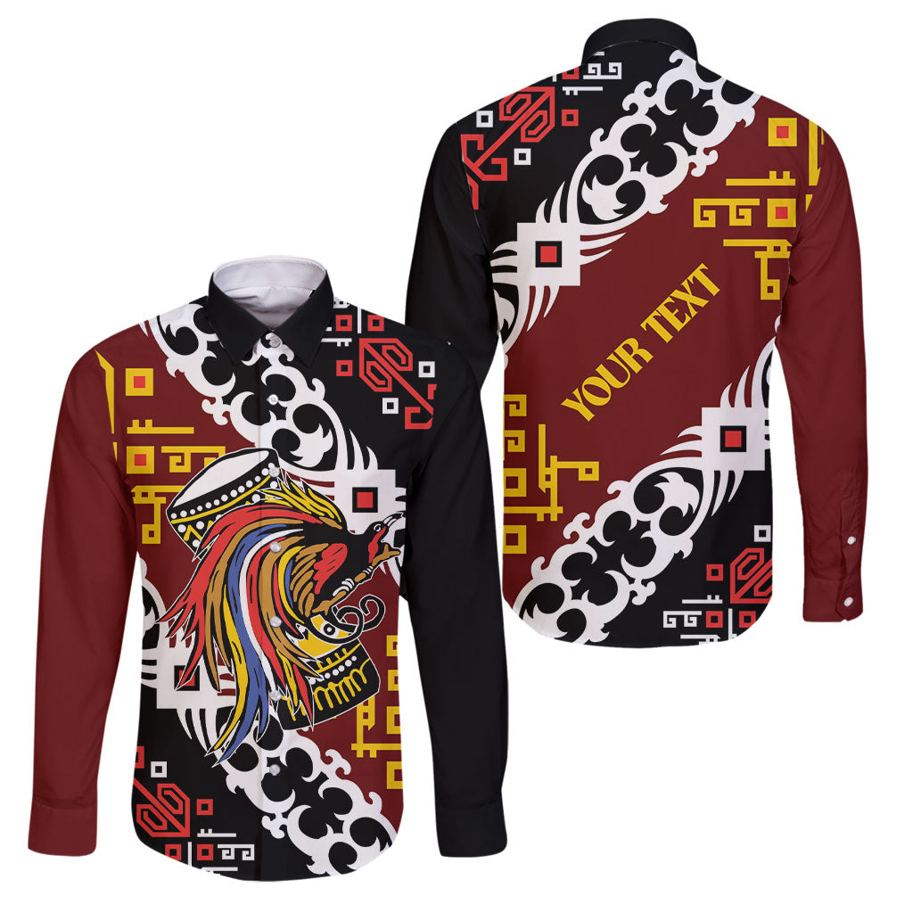 Personalised Papua New Guinea Bird Drum Family Matching Summer Maxi Dress and Hawaiian Shirt Papuan Batik Motif LT9 Dad's Shirt - Long Sleeve Black - Polynesian Pride
