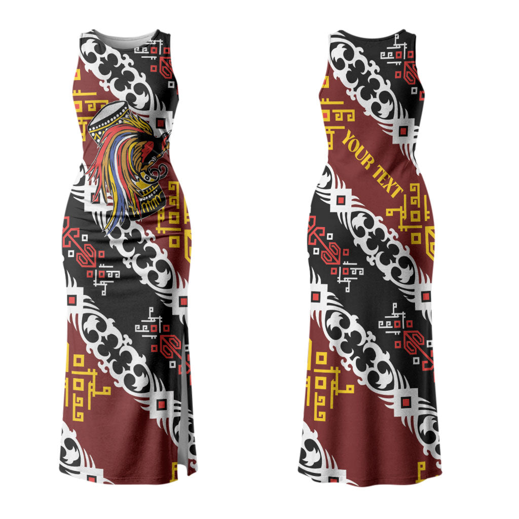 Personalised Papua New Guinea Bird Drum Family Matching Tank Maxi Dress and Hawaiian Shirt Papuan Batik Motif LT9 Mom's Dress Black - Polynesian Pride