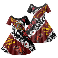 Personalised Papua New Guinea Bird Drum Family Matching Tank Maxi Dress and Hawaiian Shirt Papuan Batik Motif LT9 Daughter's Dress Black - Polynesian Pride