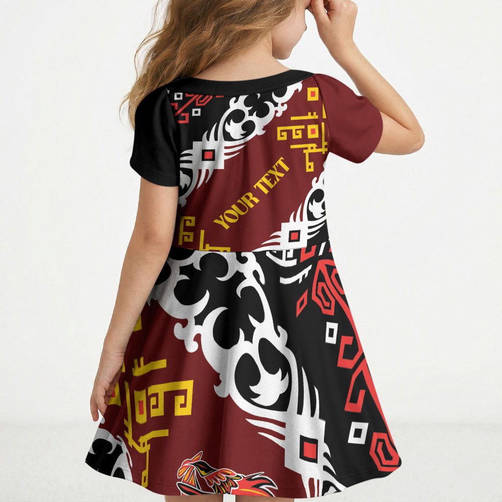 Personalised Papua New Guinea Bird Drum Kid Short Sleeve Dress Papuan Batik Motif