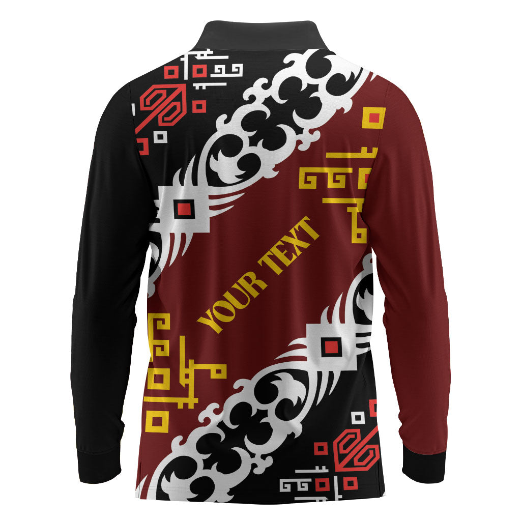 Personalised Papua New Guinea Bird Drum Long Sleeve Polo Shirt Papuan Batik Motif