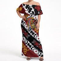 Personalised Papua New Guinea Bird Drum Off Shoulder Maxi Dress Papuan Batik Motif LT9 Women Black - Polynesian Pride