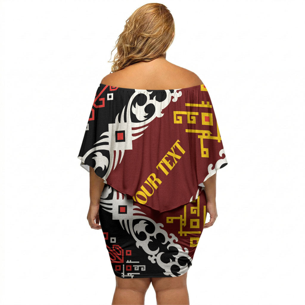 Personalised Papua New Guinea Bird Drum Off Shoulder Short Dress Papuan Batik Motif LT9 - Polynesian Pride