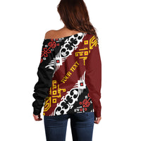 Personalised Papua New Guinea Bird Drum Off Shoulder Sweater Papuan Batik Motif