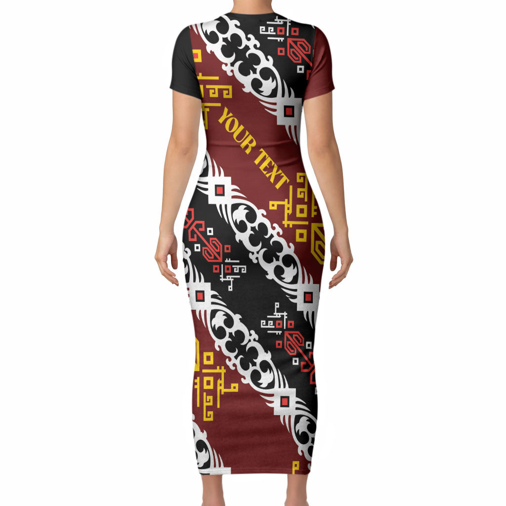 Personalised Papua New Guinea Bird Drum Short Sleeve Bodycon Dress Papuan Batik Motif LT9 - Polynesian Pride