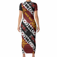 Personalised Papua New Guinea Bird Drum Short Sleeve Bodycon Dress Papuan Batik Motif LT9 - Polynesian Pride