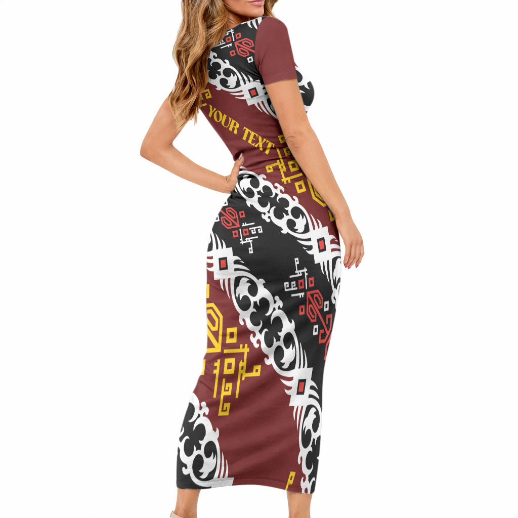 Personalised Papua New Guinea Bird Drum Short Sleeve Bodycon Dress Papuan Batik Motif LT9 - Polynesian Pride