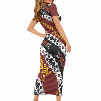 Personalised Papua New Guinea Bird Drum Short Sleeve Bodycon Dress Papuan Batik Motif LT9 - Polynesian Pride