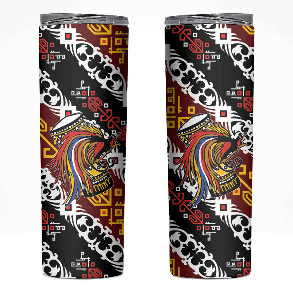 Papua New Guinea Bird Drum Skinny Tumbler Papuan Batik Motif LT9 Black - Polynesian Pride