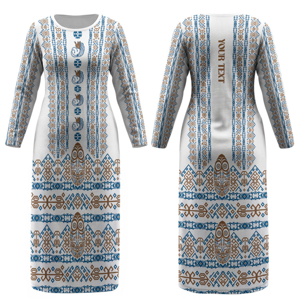 Personalised Papua New Guinea Bird Ethnic Couples Matching Long Sleeve Bodycon Dress and Hawaiian Shirt Papuan Batik Inspired Pattern LT9 - Polynesian Pride