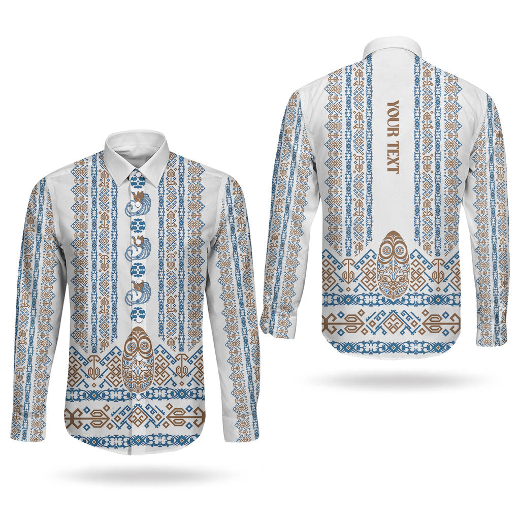 Personalised Papua New Guinea Bird Ethnic Couples Matching Mermaid Dress and Long Sleeve Button Shirt Papuan Batik Inspired Pattern LT9 - Polynesian Pride
