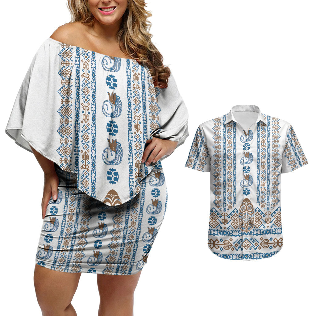 Personalised Papua New Guinea Bird Ethnic Couples Matching Off Shoulder Short Dress and Hawaiian Shirt Papuan Batik Inspired Pattern