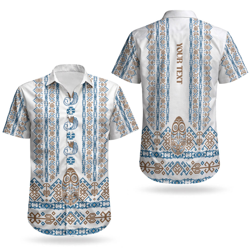Personalised Papua New Guinea Bird Ethnic Couples Matching Off The Shoulder Long Sleeve Dress and Hawaiian Shirt Papuan Batik Inspired Pattern LT9 - Polynesian Pride