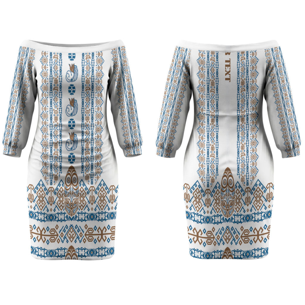 Personalised Papua New Guinea Bird Ethnic Couples Matching Off The Shoulder Long Sleeve Dress and Long Sleeve Button Shirt Papuan Batik Inspired Pattern