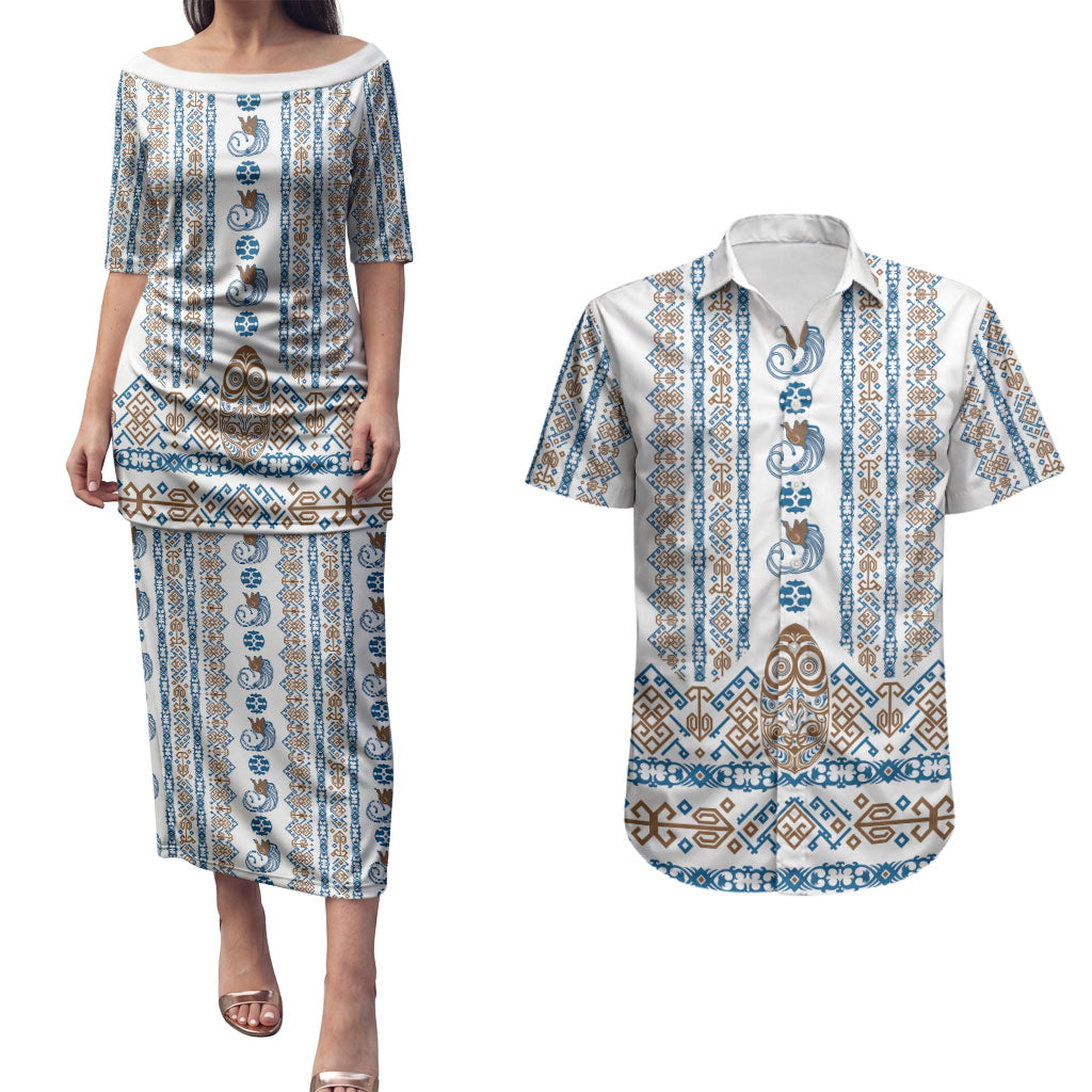 Personalised Papua New Guinea Bird Ethnic Couples Matching Puletasi and Hawaiian Shirt Papuan Batik Inspired Pattern