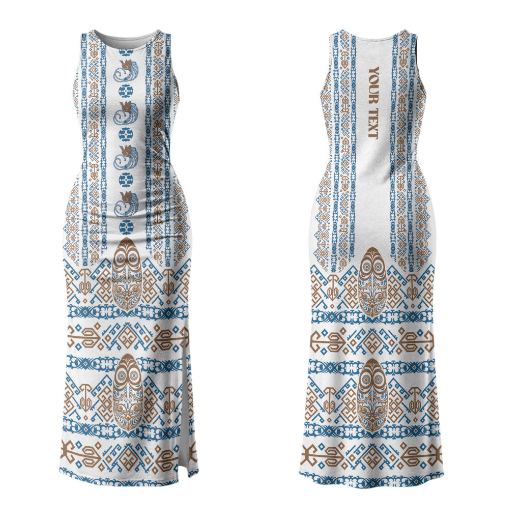 Personalised Papua New Guinea Bird Ethnic Couples Matching Tank Maxi Dress and Long Sleeve Button Shirt Papuan Batik Inspired Pattern