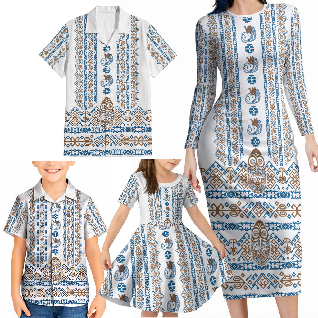 Personalised Papua New Guinea Bird Ethnic Family Matching Long Sleeve Bodycon Dress and Hawaiian Shirt Papuan Batik Inspired Pattern